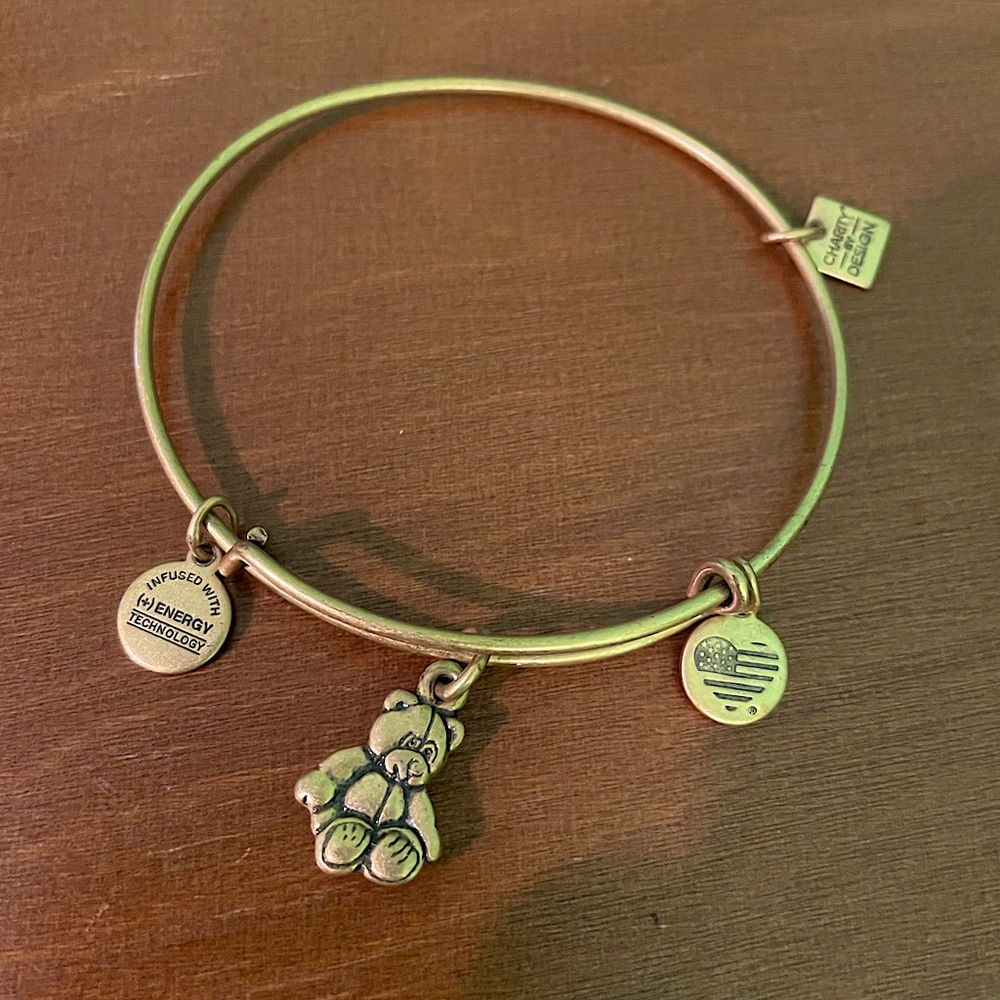 Gold Alex and ani RARE teddy bear adjustable slide bracelet